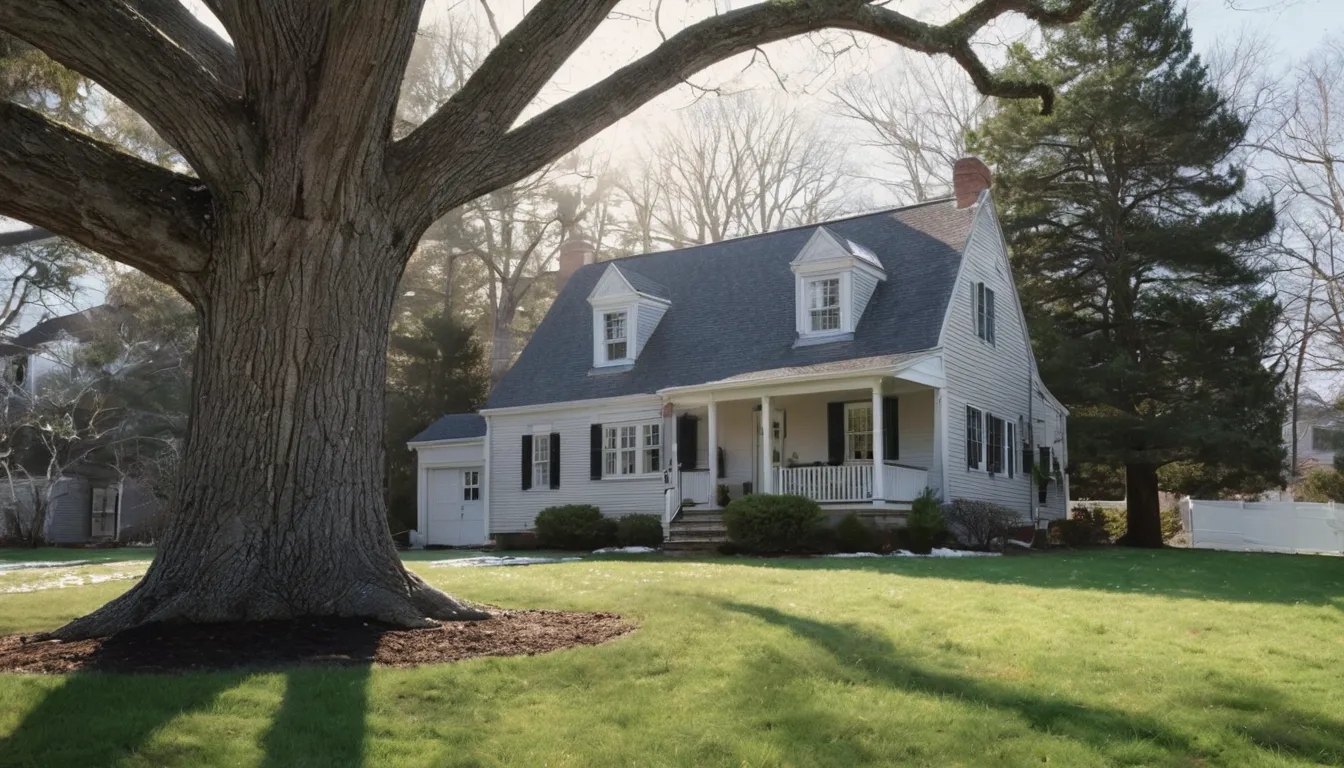 A homeowner in Hartford checking a large tree beside an older house